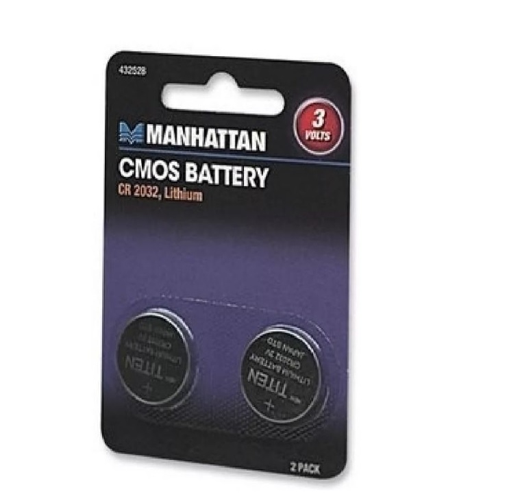 BATERIA PILA CMOS CR2032 MANHATTAN 2 PIEZAS 3V LITIO TARJETA MADRE CONTROL RELOJ COCHERA CAMARA PC