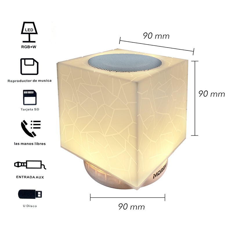 Bocina Lampara Bluetooth Led Colores Y Luz Cálida Cubo