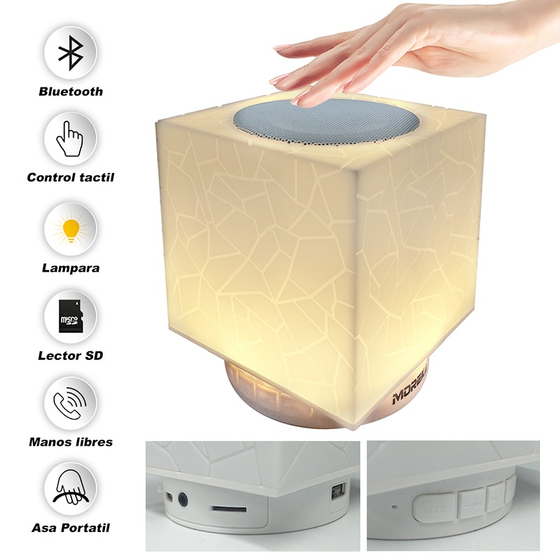 Bocina Lampara Bluetooth Led Colores Y Luz Cálida Cubo