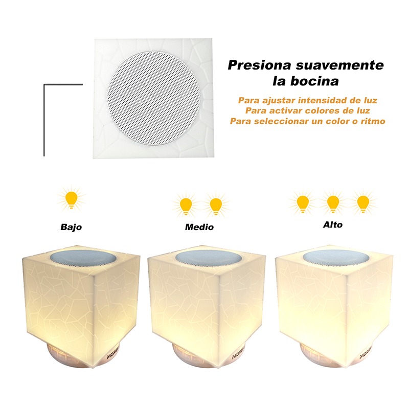 Bocina Lampara Bluetooth Led Colores Y Luz Cálida Cubo