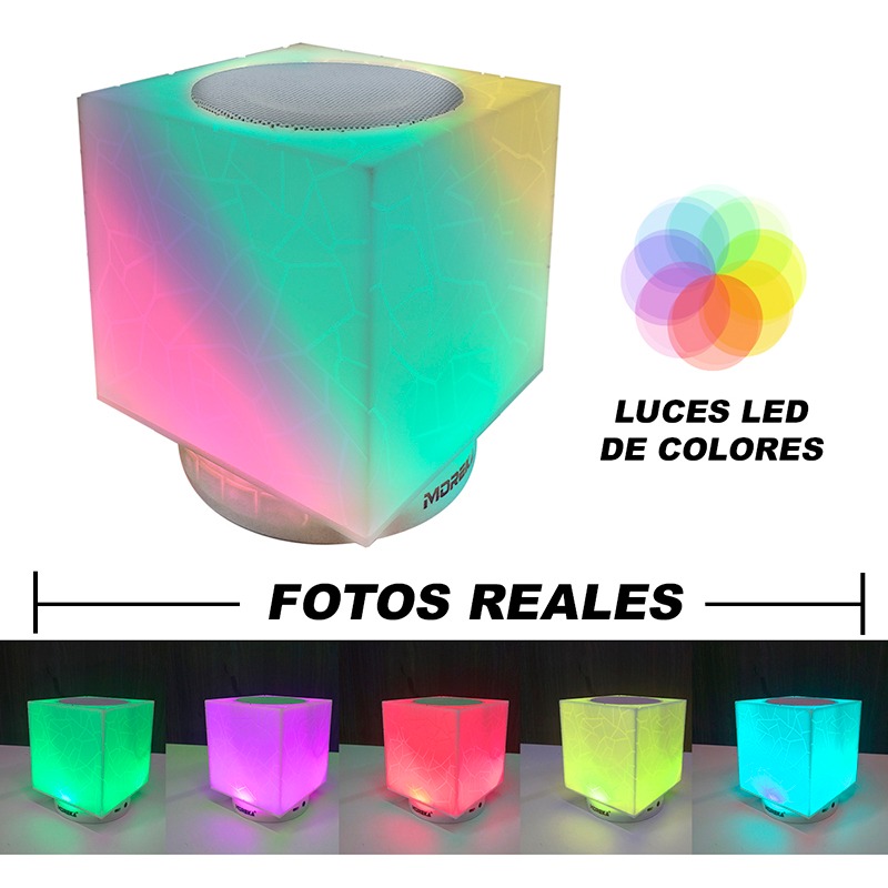 Bocina Lampara Bluetooth Led Colores Y Luz Cálida Cubo