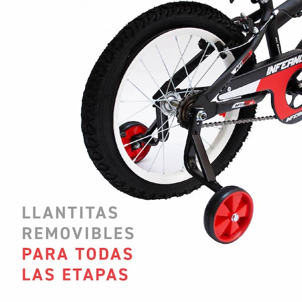 Bicicleta para niños Unibike Inferno Rodada 16, Rojo-Gris, con rueditas de entrenamiento