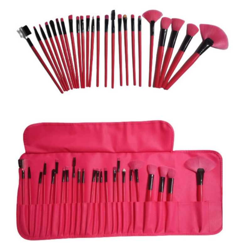 Set de 24 Brochas de Maquillaje con Estuche Rosa Neon Fucsia