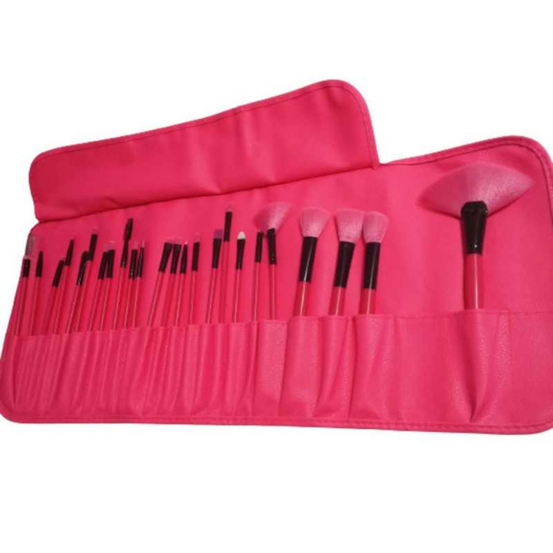 Set de 24 Brochas de Maquillaje con Estuche Rosa Neon Fucsia