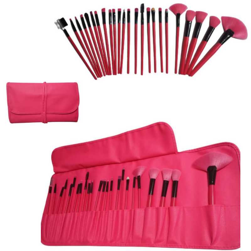 Set de 24 Brochas de Maquillaje con Estuche Rosa Neon Fucsia