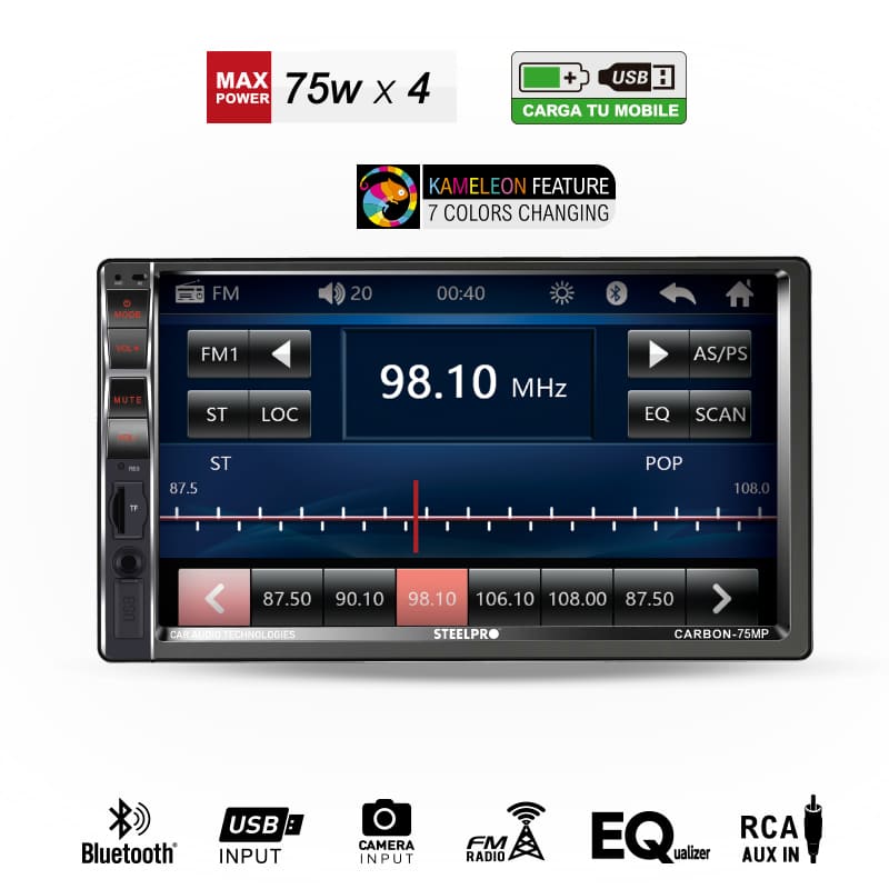 Steelpro Kit Autoestereo con Camara de Reversa y Par de Bocinas 6.5" LCD, Mirror Link, Bluetooth USB, SD Card