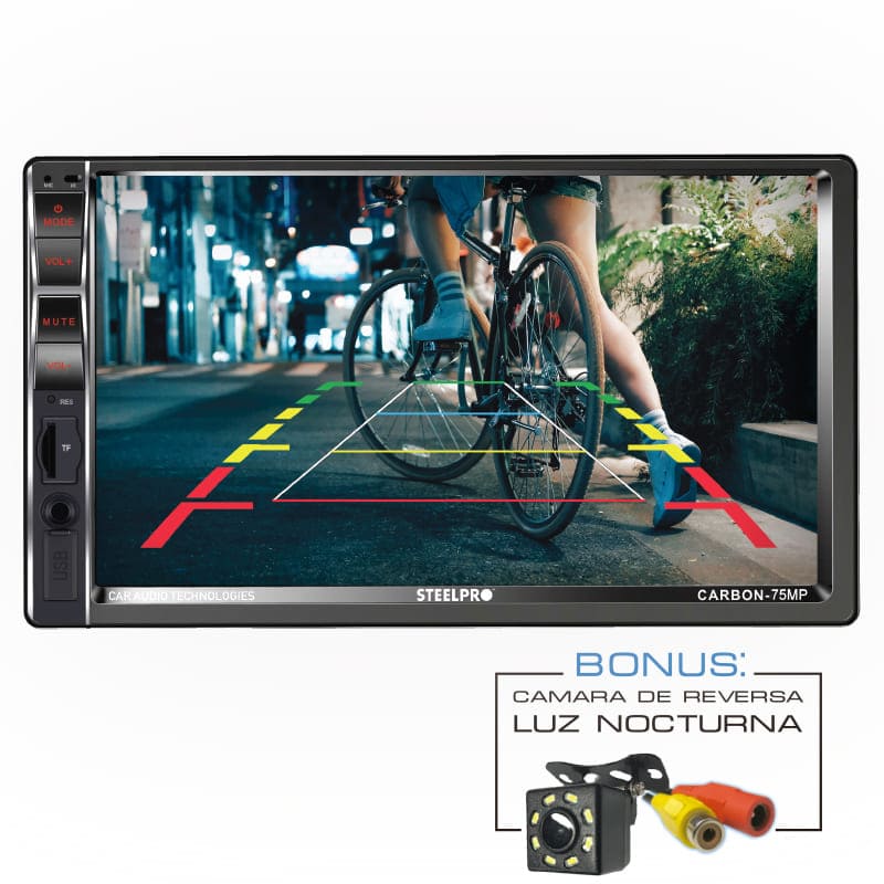 Steelpro Kit Autoestereo con Camara de Reversa y Par de Bocinas 6.5" LCD, Mirror Link, Bluetooth USB, SD Card
