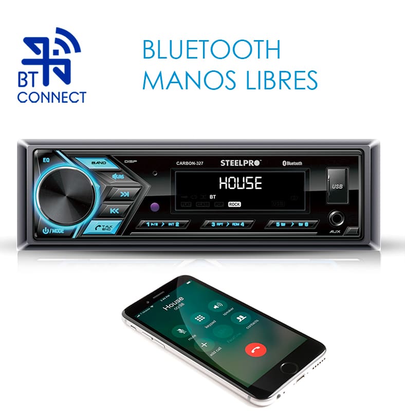 Autoestereo Caratula Desmontable, Bluetooth, USB, Aux - Steelpro