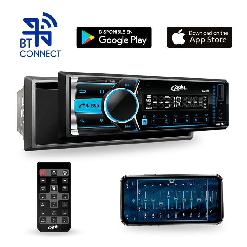 Steelpro Autoestereo 1 DIN con Caratula Desmontable, Siri Voice y Google App, Bluetooth - Axel Premium