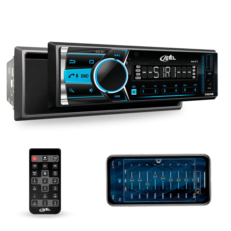 Steelpro Autoestereo 1 DIN con Caratula Desmontable, Siri Voice y Google App, Bluetooth - Axel Premium