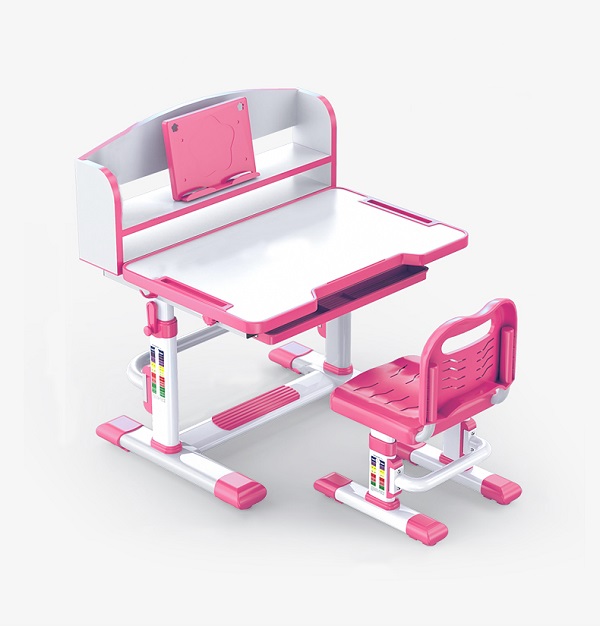 ESCRITORIO ERGONOMICO PARA NIÑOS CON LIBRERO SOFDESK ROSA