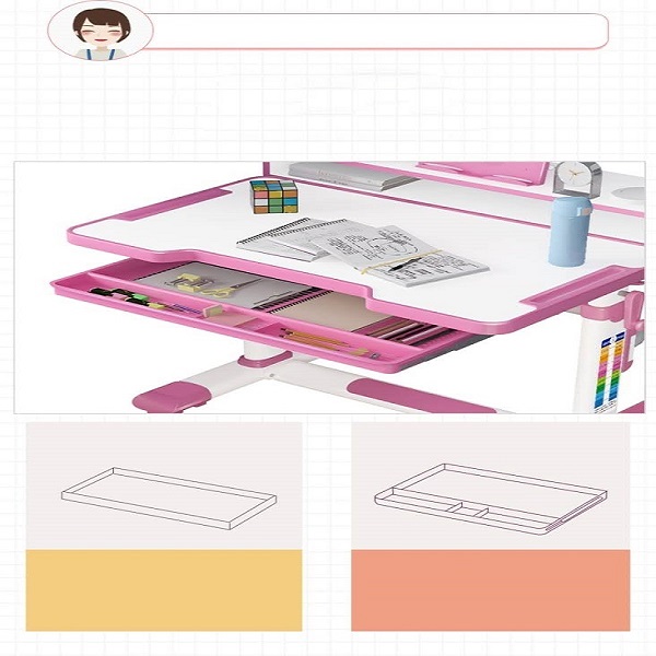 ESCRITORIO ERGONOMICO PARA NIÑOS CON LIBRERO SOFDESK ROSA