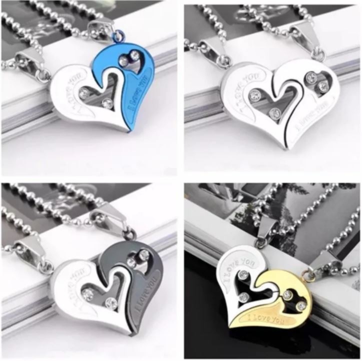 2 Collares De Corazon Para Pareja Regalo Amor Novios Detalle