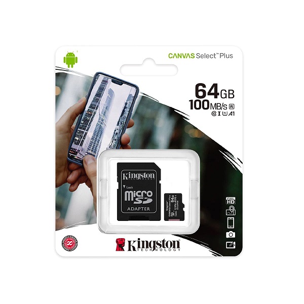 MEMORIA MICRO SD 64GB CLASE 10 KINGSTON 100 MB/s