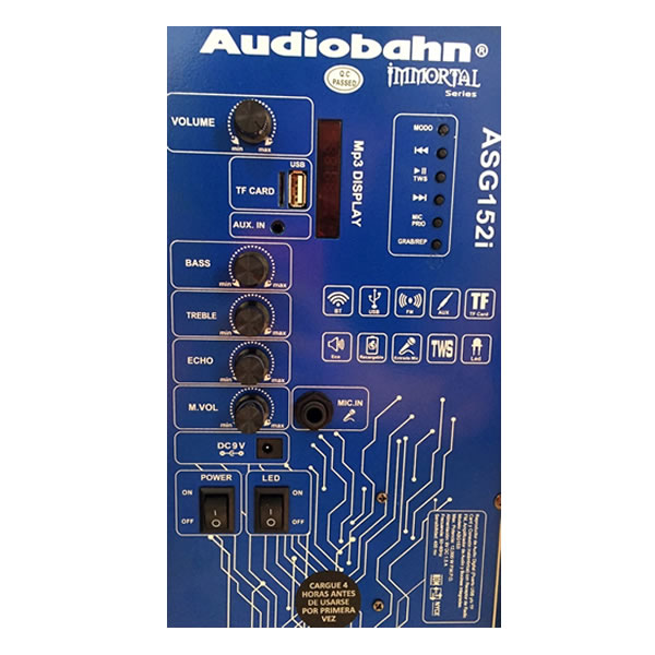  Bafle Recargable Con Tripié y Bluetooth Audiobahn ASG152I - Negro