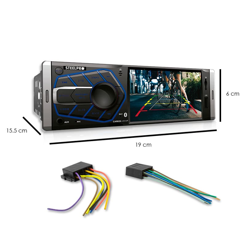 Autoestereo con Pantalla 1 DIN - Mirrorlink, Bluetooth, USB, Sd card, Auxiliar - Steelpro