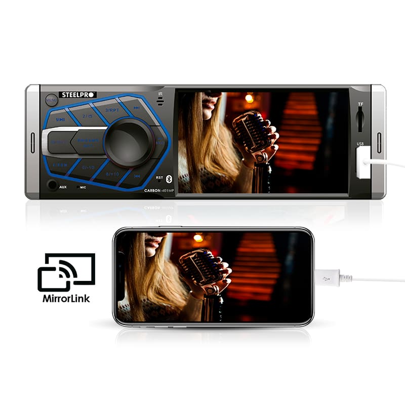 Autoestereo con Pantalla 1 DIN - Mirrorlink, Bluetooth, USB, Sd card, Auxiliar - Steelpro