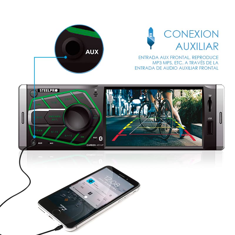 Autoestereo con Pantalla 1 DIN - Mirrorlink, Bluetooth, USB, Sd card, Auxiliar - Steelpro