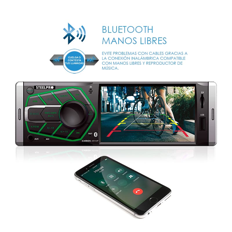 Autoestereo con Pantalla 1 DIN - Mirrorlink, Bluetooth, USB, Sd card, Auxiliar - Steelpro