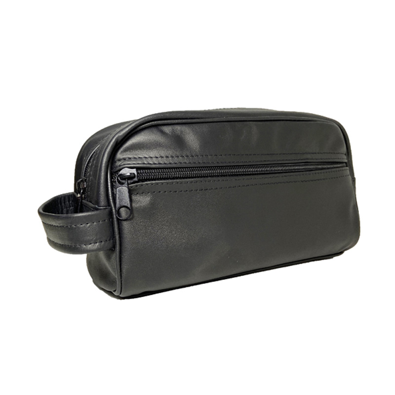 SOBAQUERA NECESER  DE PIEL NEGRO LISO 