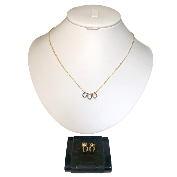 Collar en Chapa de Oro de 14K con dije de Herradura y par de Aretes - Mancini Joyas