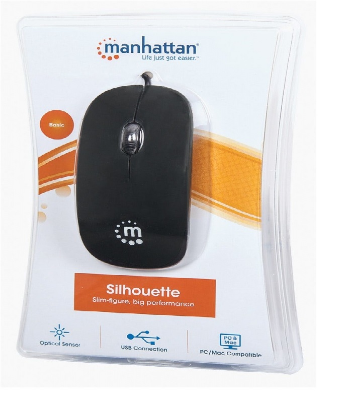MOUSE ECONOMICO MANHATTAN USB NEGRO 177658 CABLE ALAMBRICO WINDOWS PC LAP OFICINA CASA NEGOCIO
