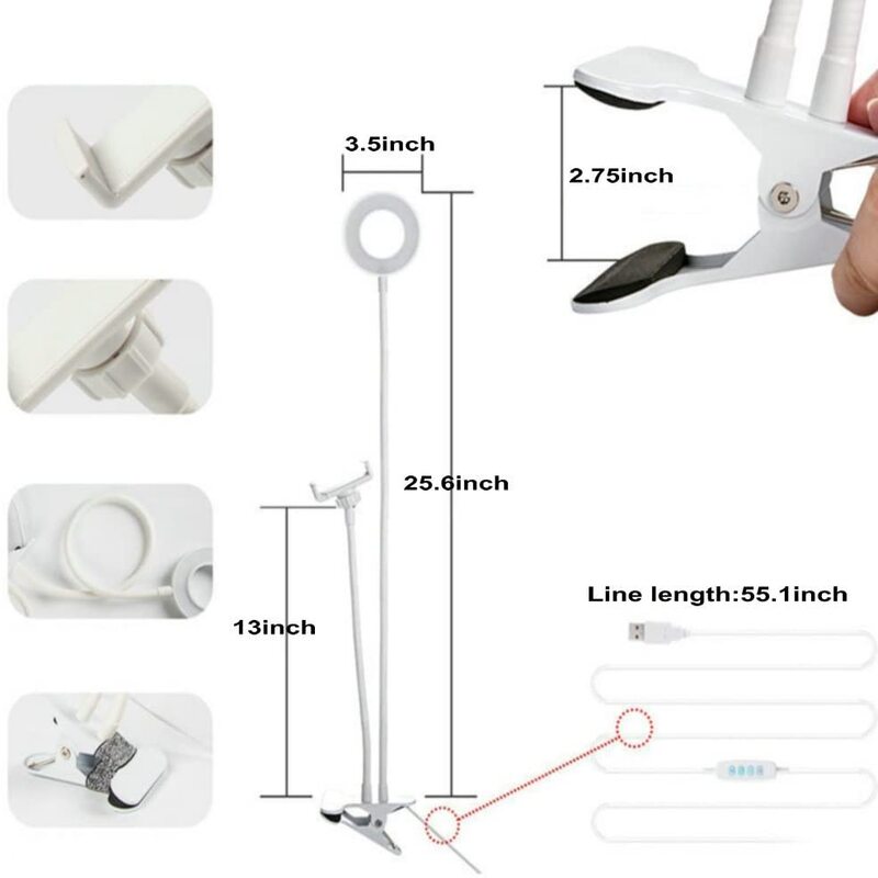 Aro de luz 3.5 TECK TECK pulgadas soporte para celular con brazo flexible a 360 grados para toma de fotos, blanco.