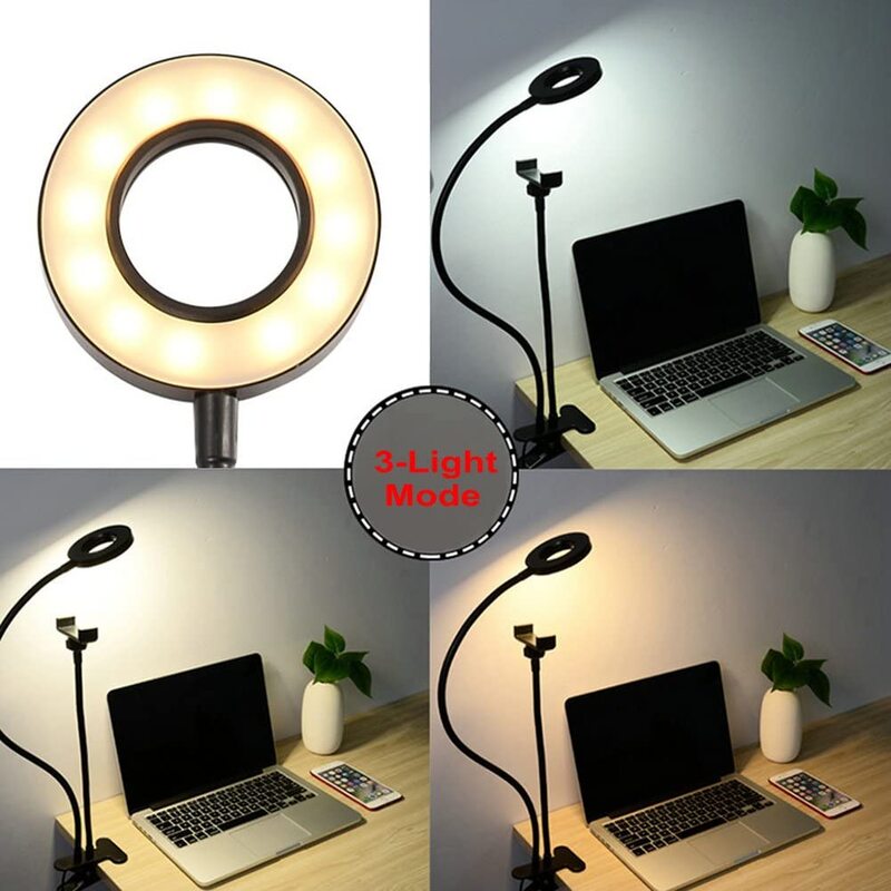 Aro de luz 3.5 TECK TECK pulgadas soporte para celular con brazo flexible a 360 grados para toma de fotos, blanco.