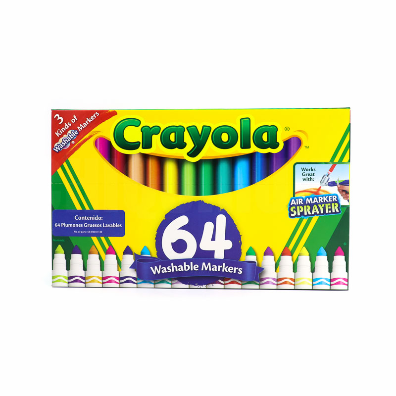 Plumones Crayola 64 Lavables, Gel y Vidrio