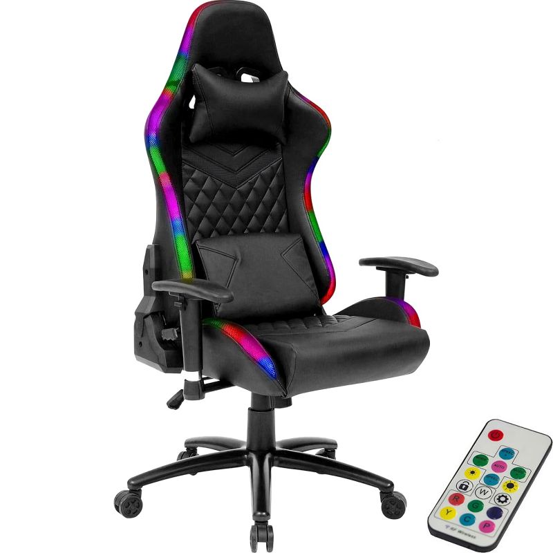 Silla Gamer Luz Led RGB Reclinable Ergonomica Cojines Desmontables 