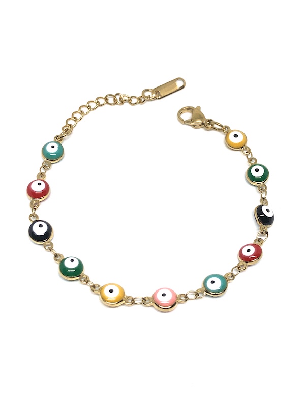 Pulsera Acero Inoxidable Dorado Ojito Turco 6Mm