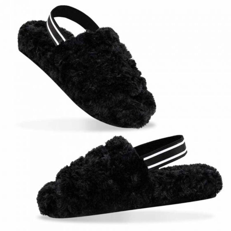 Pantufla Sandalia Para Dama Mujer Peluche Color Negro 419