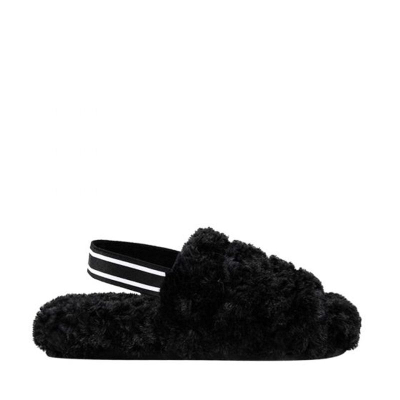 Pantufla Sandalia Para Dama Mujer Peluche Color Negro 419