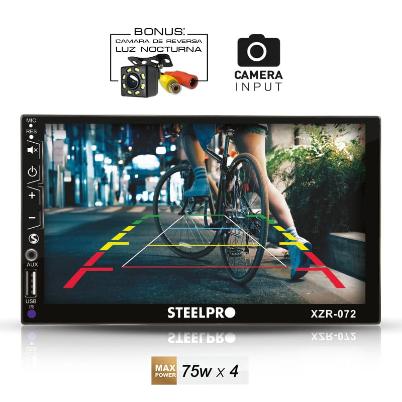 Autoestéreo Pantalla Táctil 7" Bluetooth, Mirror Link, 2 DIN- Steelpro 