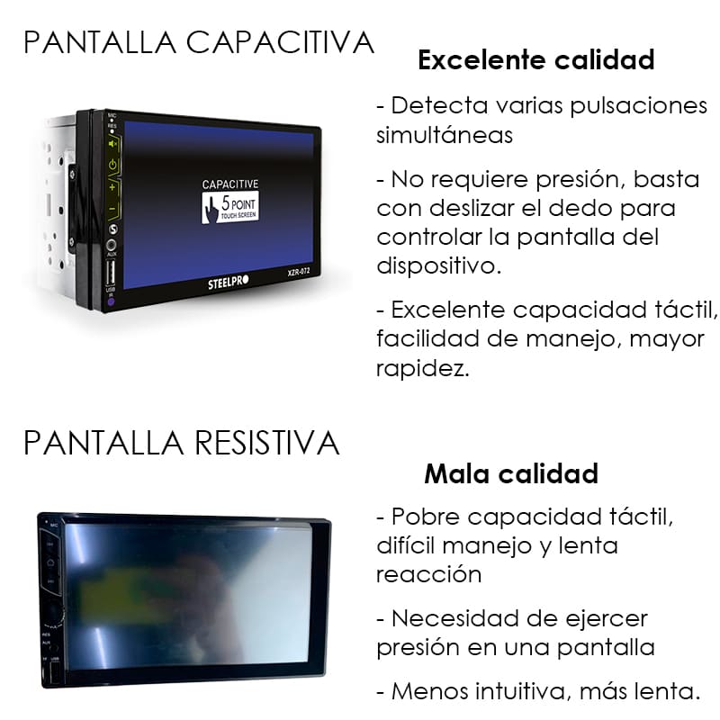 Autoestéreo Pantalla Táctil 7" Bluetooth, Mirror Link, 2 DIN- Steelpro 