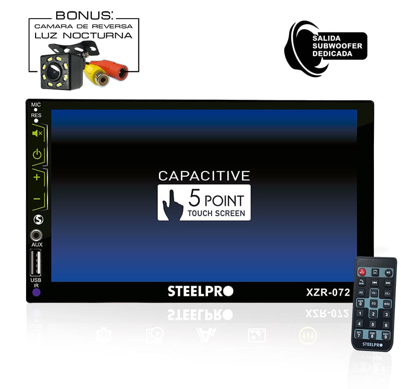 Autoestéreo Pantalla Táctil 7" Bluetooth, Mirror Link, 2 DIN- Steelpro 