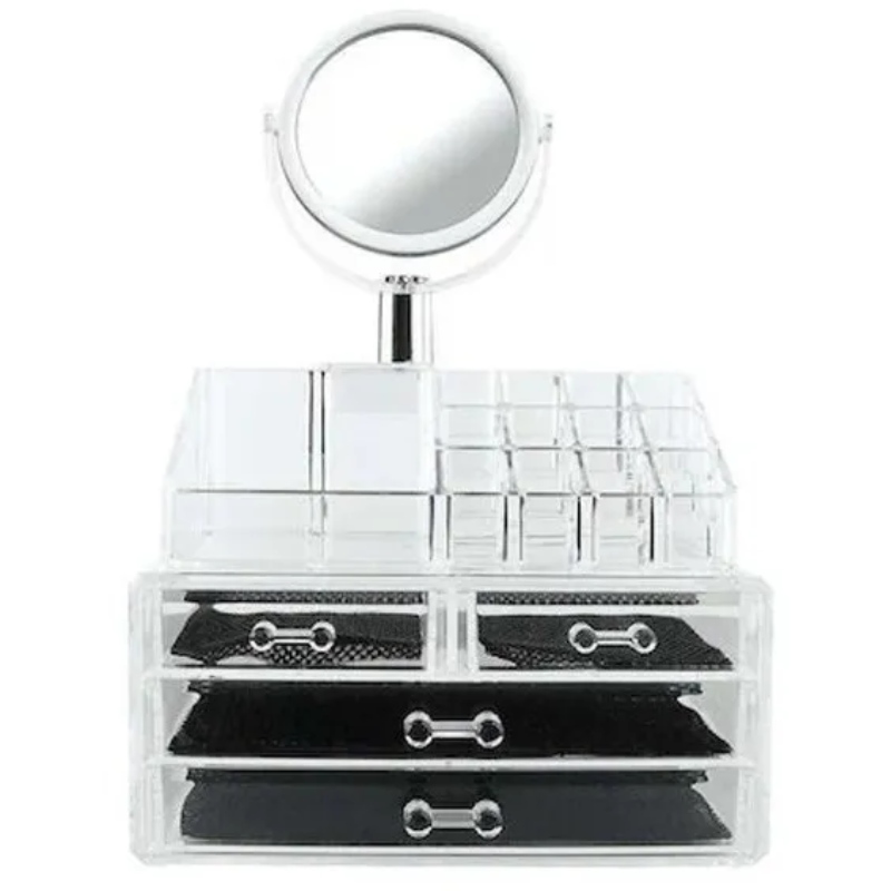 Organizador Para Maquillaje Con Espejo de Acrílico Caja Organizadora Cosmetiquera - 3 piezas