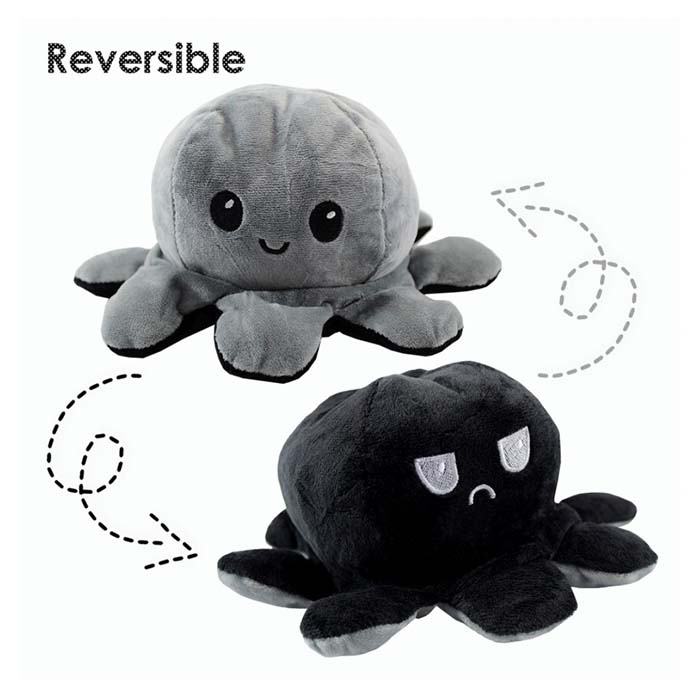 Pulpo reversible peluche negro - gris