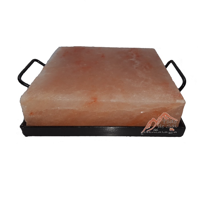 Tabla De Sal Rosa Del Himalaya 20x20x5cm Con Base De Acero
