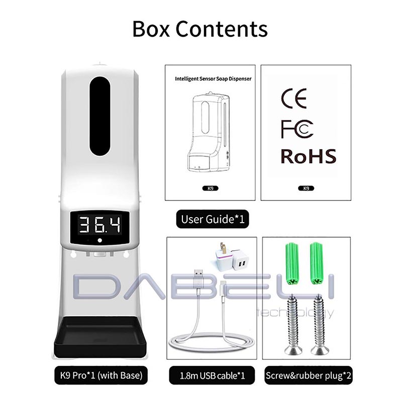 K9 Pro (delta) 2021 Original + Nuevo Termometro Dispensador Gel y Liquido Recargable Portatil Sanitizante Automático sin Contacto, Proteccion Antibacterial Base Escritorio, Tripie o Pared, Casa, Oficina, Plazas Comerciales, Tiendas, Fabricas, Hoteles, Restaurantes