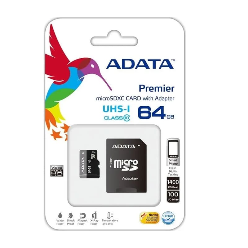 Memoria Micro ADATA SDHC 64Gb clase 10 C/ADAPTADOR
