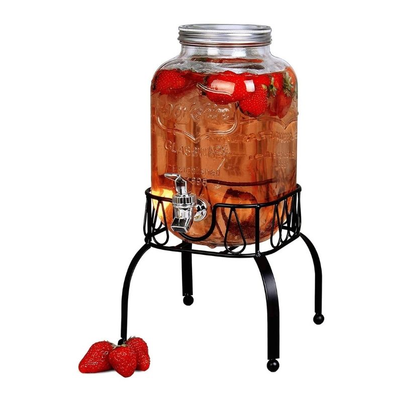 Top Choice 2415-3561 Dispensador De Bebidas Vitrolero Agua Vidrio Con Base Mason Jar Garrafón de Vidrio de 3.8 Litros con Base de Metal