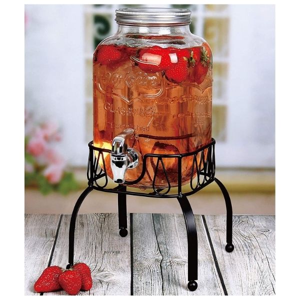 Top Choice 2415-3561 Dispensador De Bebidas Vitrolero Agua Vidrio Con Base Mason Jar Garrafón de Vidrio de 3.8 Litros con Base de Metal