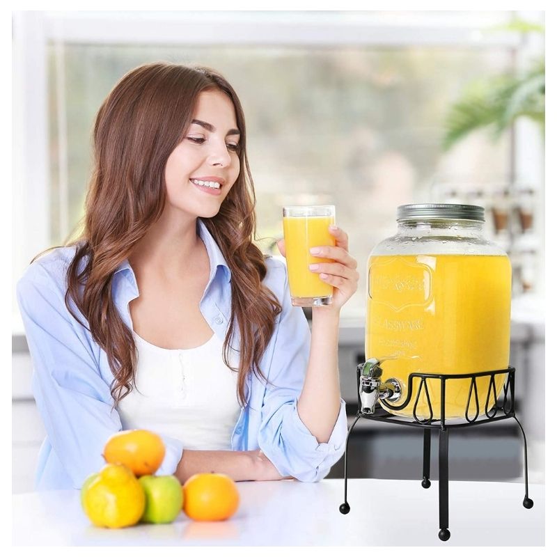 Top Choice 2415-3561 Dispensador De Bebidas Vitrolero Agua Vidrio Con Base Mason Jar Garrafón de Vidrio de 3.8 Litros con Base de Metal