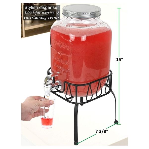 Top Choice 2415-3561 Dispensador De Bebidas Vitrolero Agua Vidrio Con Base Mason Jar Garrafón de Vidrio de 3.8 Litros con Base de Metal