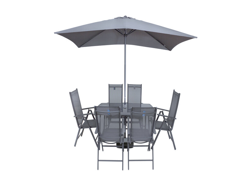 Comedor Exterior Venecia De Acero C/6 Sillas Y Sombrilla