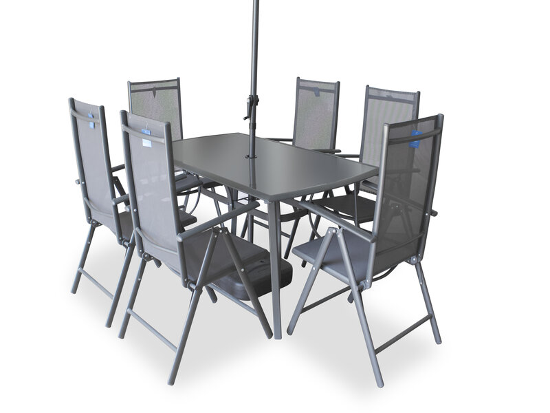 Comedor Exterior Venecia De Acero C/6 Sillas Y Sombrilla