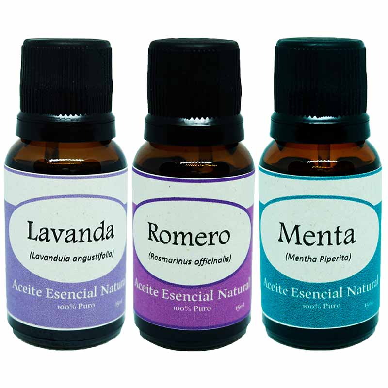 Lavanda Romero y Menta Aceite Esencial Natural Difusor 3 Frascos Kit Krisamex