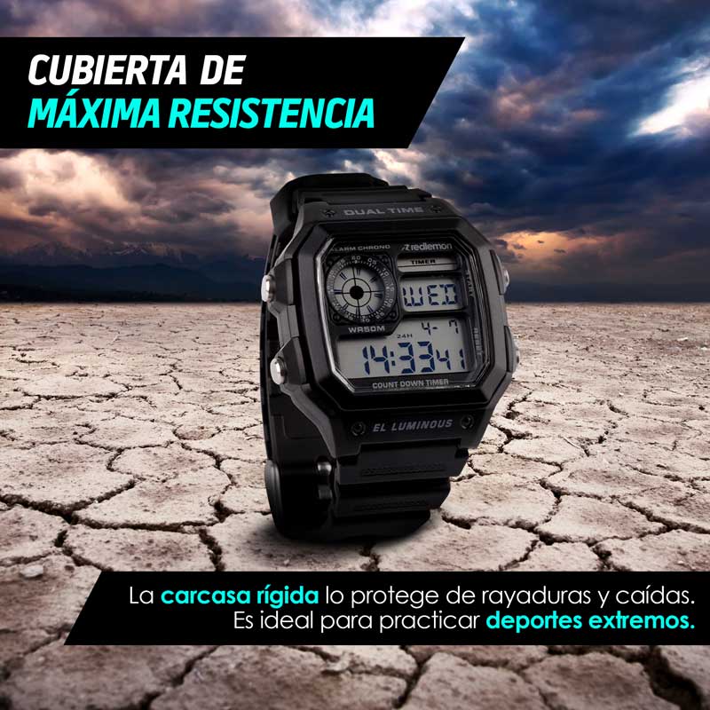 Reloj Clásico Deportivo Resistente Pantalla Digital Mod.1299 Redlemon
