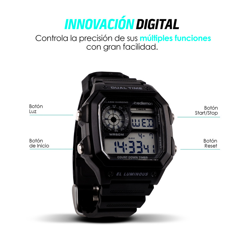 Reloj Clásico Deportivo Resistente Pantalla Digital Mod.1299 Redlemon
